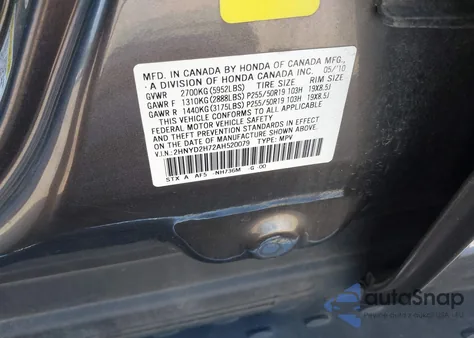 2010 Acura Mdx Advance Package z USA, uszkodzony, nr VIN 2HNYD2H72AH520079